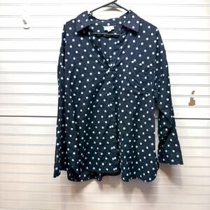 J Jill Long Sleeve Button Up Shirt w/Embroidered Polka Dots Size XL
